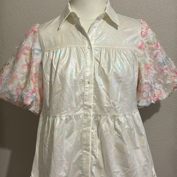 Peach Love Unicorn California White Mini Dress with Puff Sleeves Halloween - Picture 4 of 7